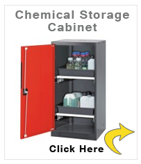 Chemicals cabinet Systema CS-52L, body anthracite, wing doors red, 2 slide-out sumps