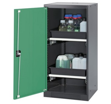 Chemicals cabinet Systema CS-52L, body anthracite, wing doors green, 2 slide-out sumps