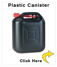 Plastic canister, polyethylene, 20 litre capacity, included black spout, black