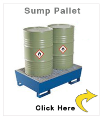 Sump pallet Basic E, painted steel, with forklift pockets & grid, for 2x205 litre drums