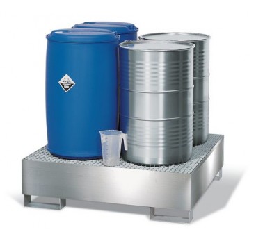 Sump pallet 4P2-I, stainless steel, with stainless steel grid, for 4 x 205 litre drums