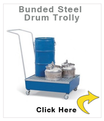 Bunded steel drum trolley, galvanized, polyamide wheels, for 2x60 litre drums, 60 litre capacity