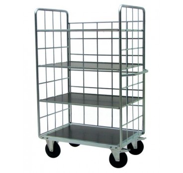 Logistics trolley, galvanised, 4 shelves, 3 mesh sides, 1200 x 800 mm, includes 3 loose shelves