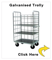 Logistics trolley, galvanised, 4 shelves, 3 mesh sides, 1200 x 800 mm, includes 3 loose shelves