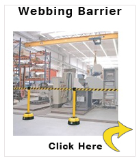 Webbing barrier K400 with yellow webbing belt, made from aluminium, for int. & ext. use, yellow