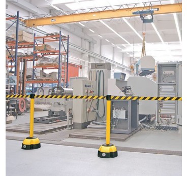 Webbing barrier K400 with yellow webbing belt, made from aluminium, for int. & ext. use, yellow